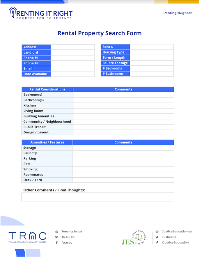 rental property search form